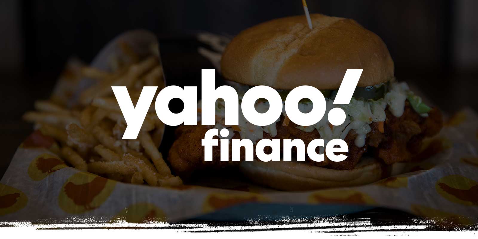 Yahoo Finance logo on Crispy Cod Sammie background